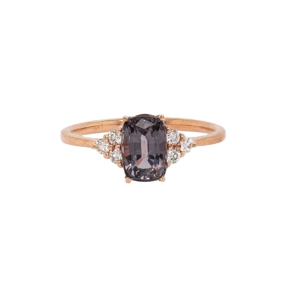 1.4cts Madagascar Grey Spinel Ring in Solid 14K Rose Gold with Diamond Accents